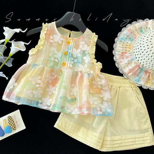 Conjunto Infantil Feminino Amarelo Flores