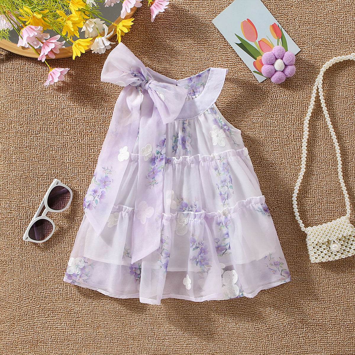 Vestido Infantil Floral Lacinho