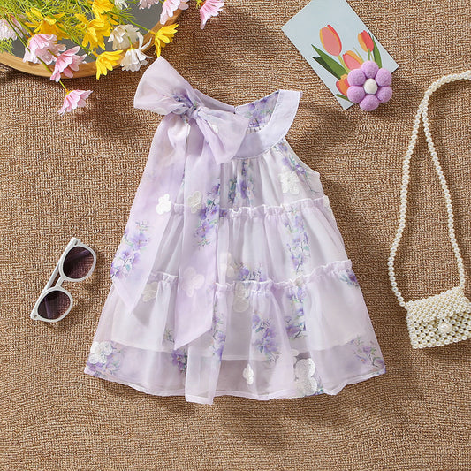 Vestido Infantil Floral Lacinho