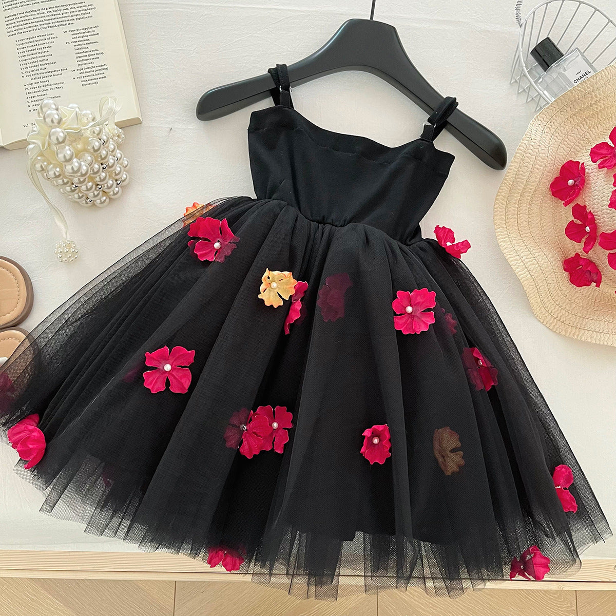 Vestido Infantil Tule Florzinhas + Chapéu