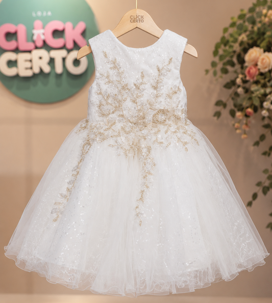 Vestido Infantil De Festa Brilhante com Flores