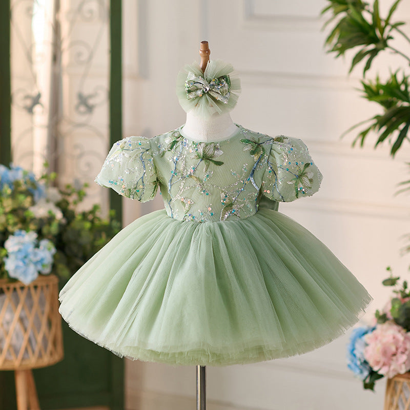 Vestido Infantil De Festa Verde Brilhante