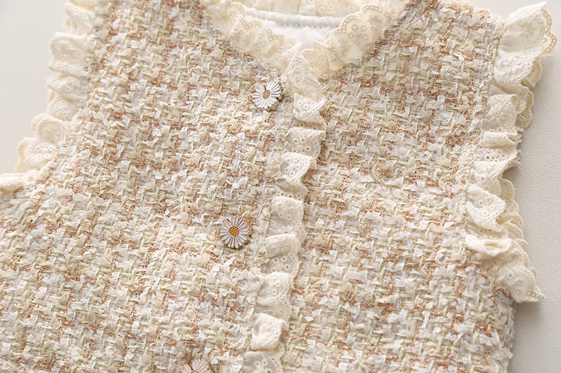 Conjunto Infantil Feminino Inverno Tweed 3 Peças