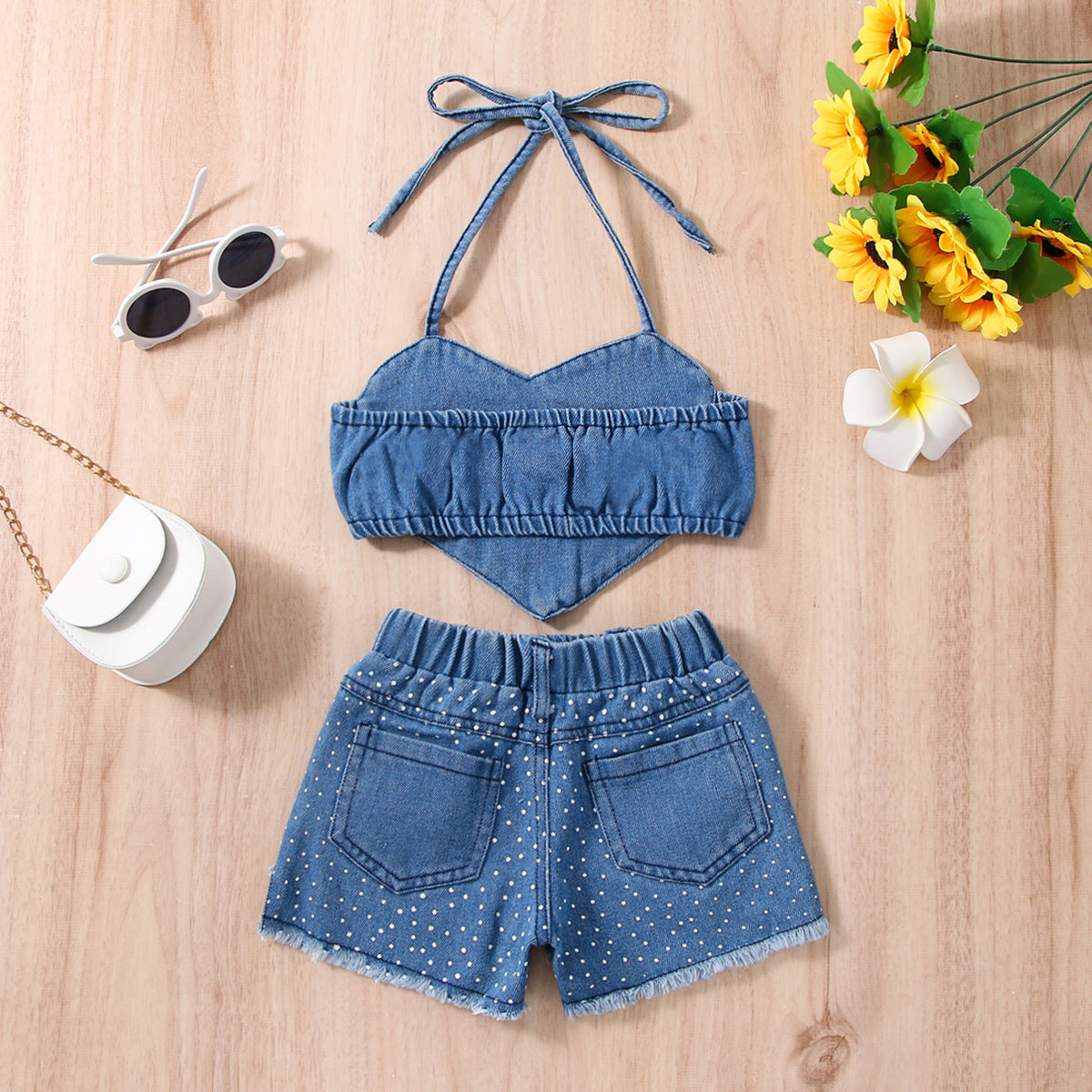 Conjunto Infantil Feminino Jeans Pontinhos