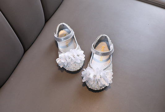 Sapato Infantil Feminino Brilhante com Flores