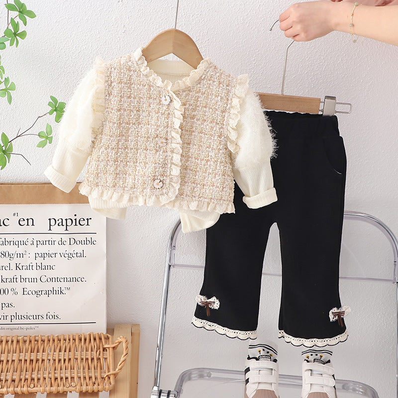 Conjunto Infantil Feminino Inverno Tweed 3 Peças