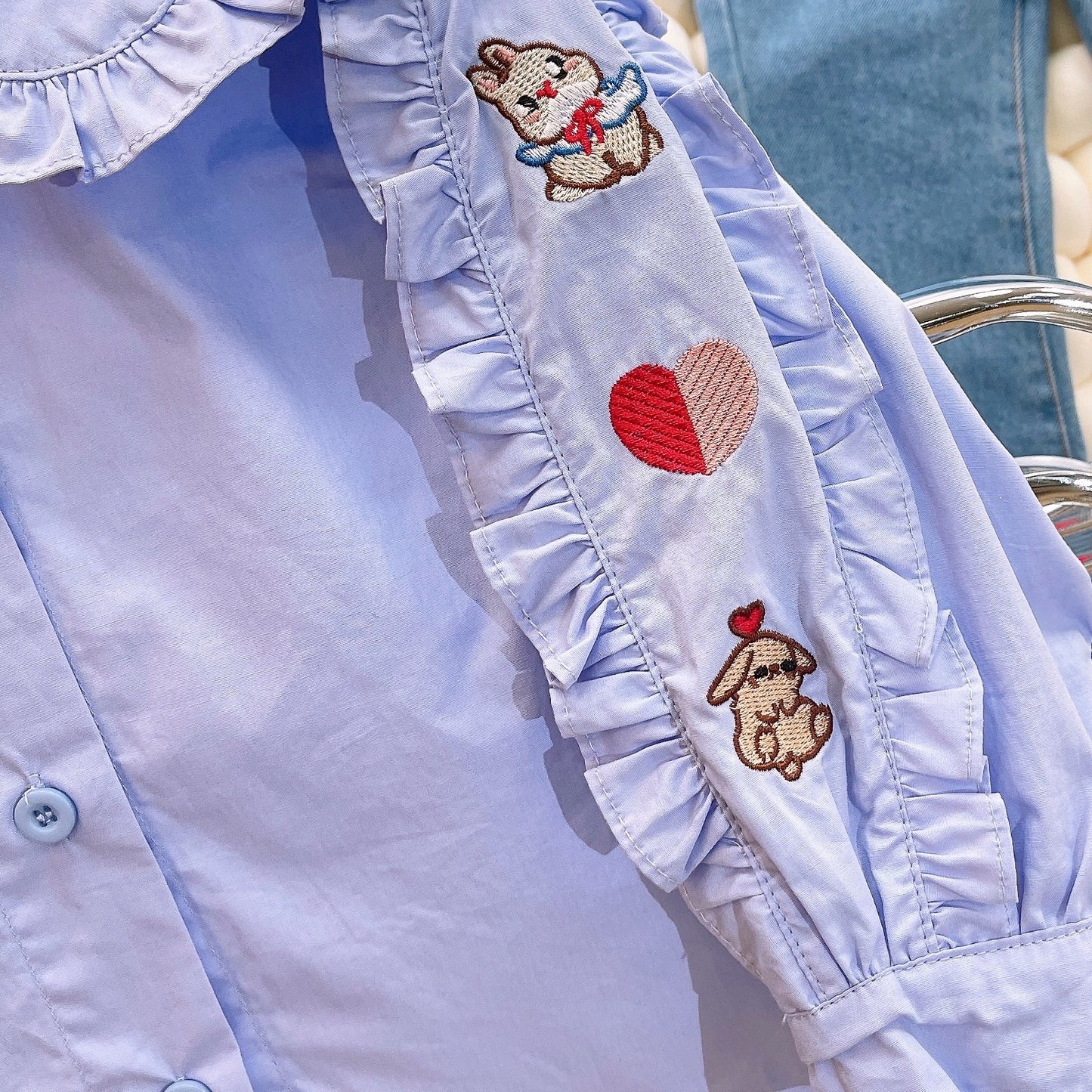 Conjunto Infantil Feminino Camisa + Jeans Corações