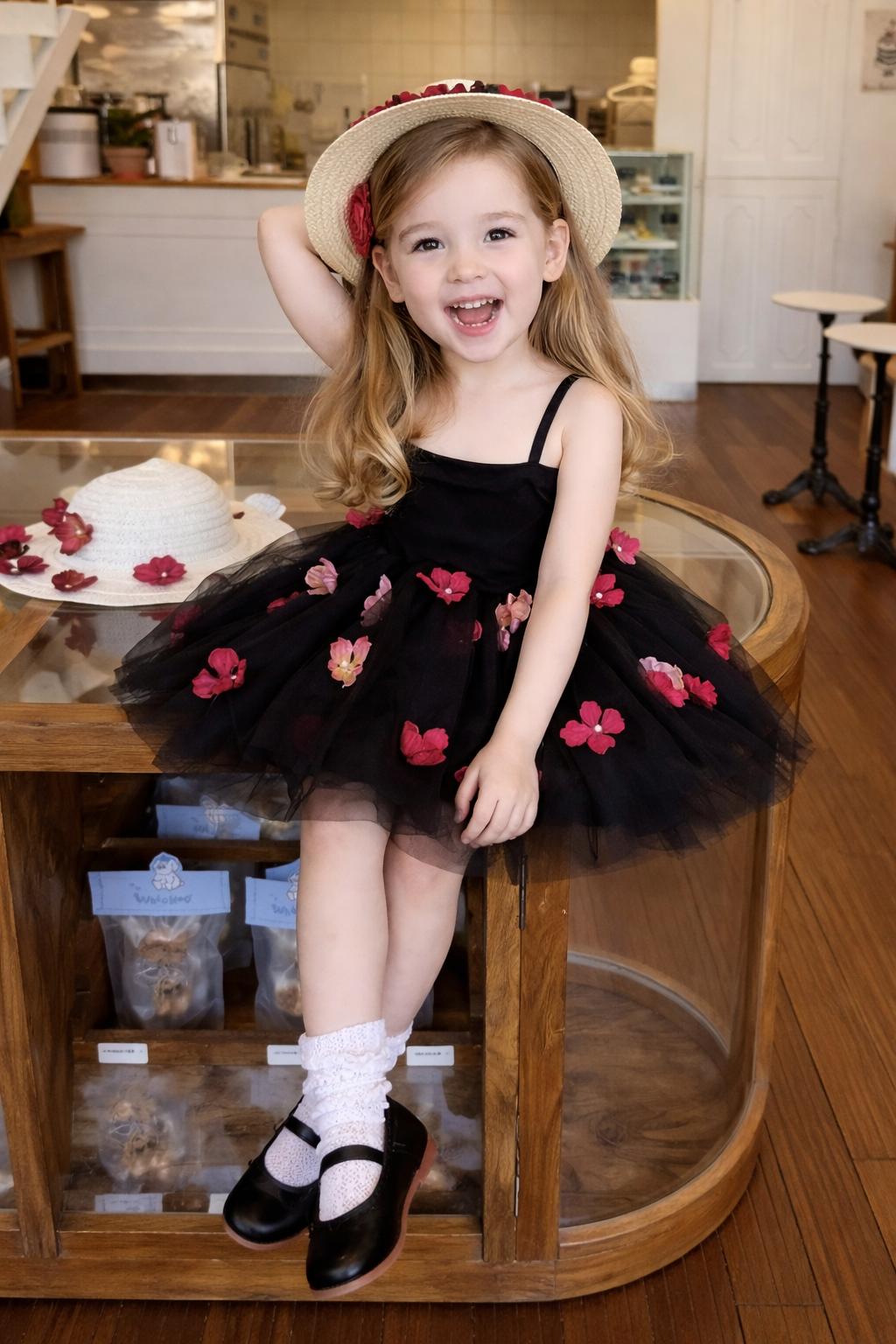 Vestido Infantil Tule Florzinhas + Chapéu