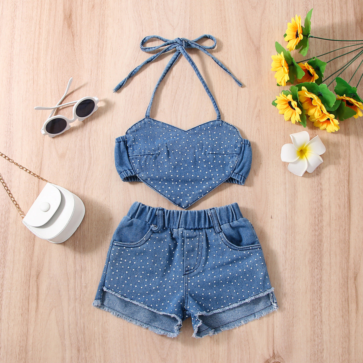 Conjunto Infantil Feminino Jeans Pontinhos