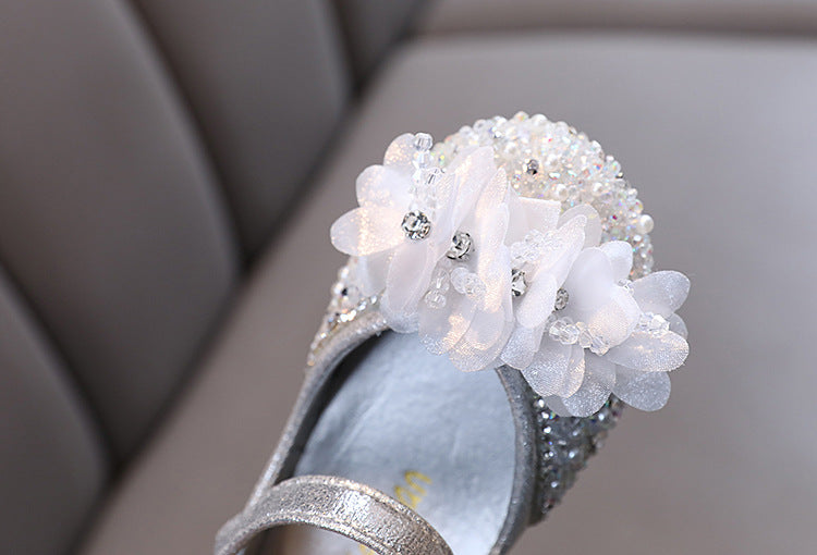Sapato Infantil Feminino Brilhante com Flores