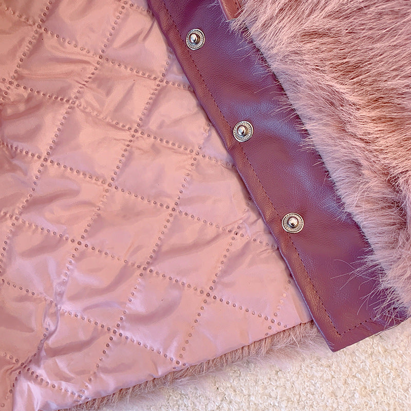 Casaco Infantil Feminino Rosa de Pelos