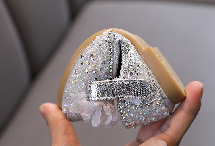 Sapato Infantil Feminino Brilhante com Flores