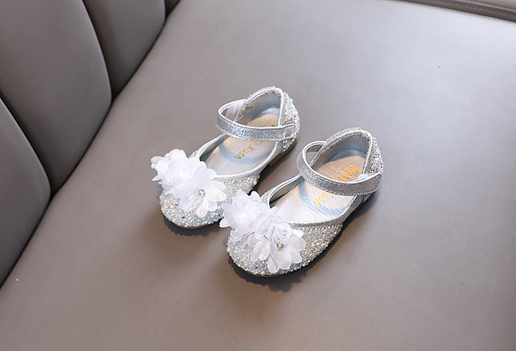 Sapato Infantil Feminino Brilhante com Flores