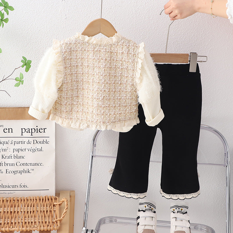 Conjunto Infantil Feminino Inverno Tweed 3 Peças