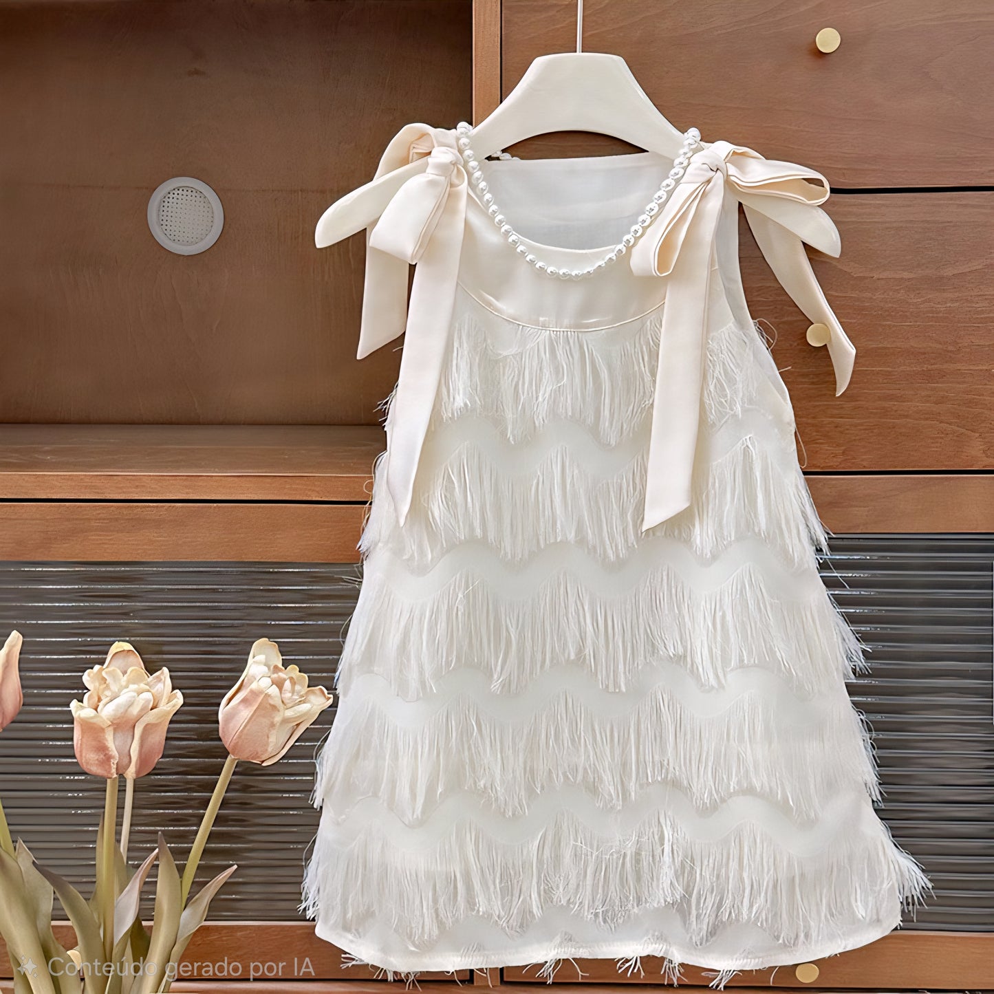 Vestido Infantil Plumas Lacinho