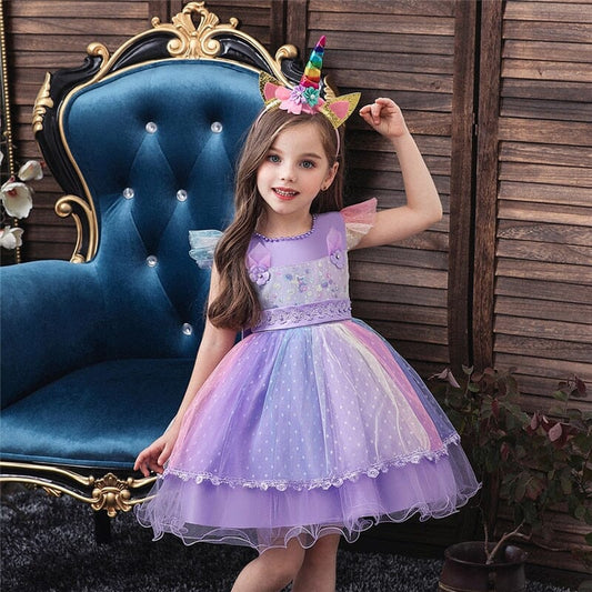 Vestido de Festa Infantil + Tiara Unicórnio