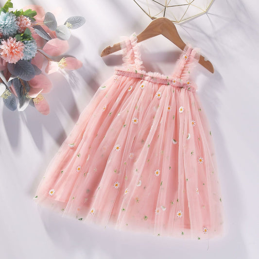 Vestido Infantil Bordado e Tule