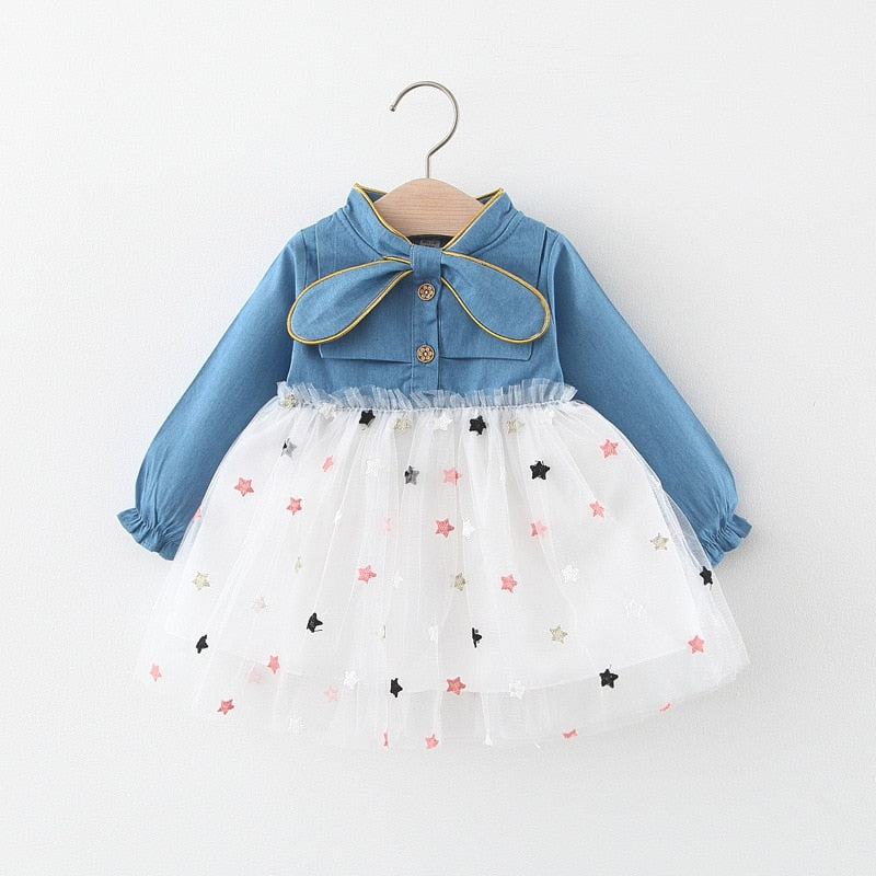 Vestido Infantil Manga Comprida Estrelinha