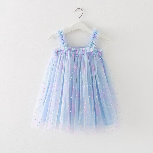 Vestido Infantil Azul Tule