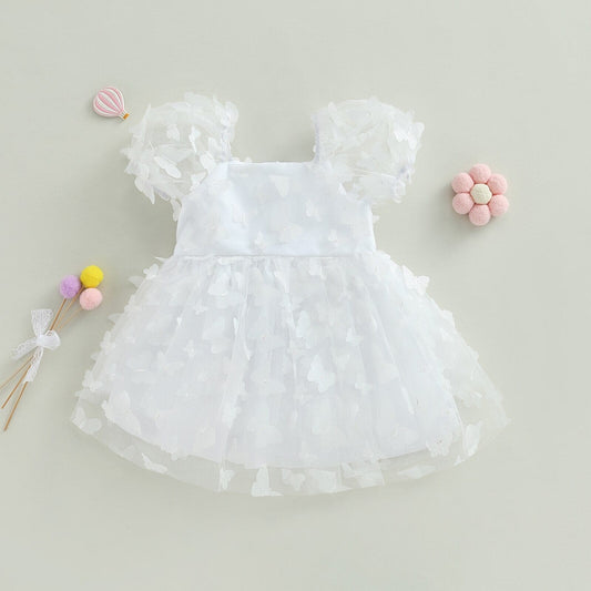 Vestido Infantil Tule Flores e Borboletas