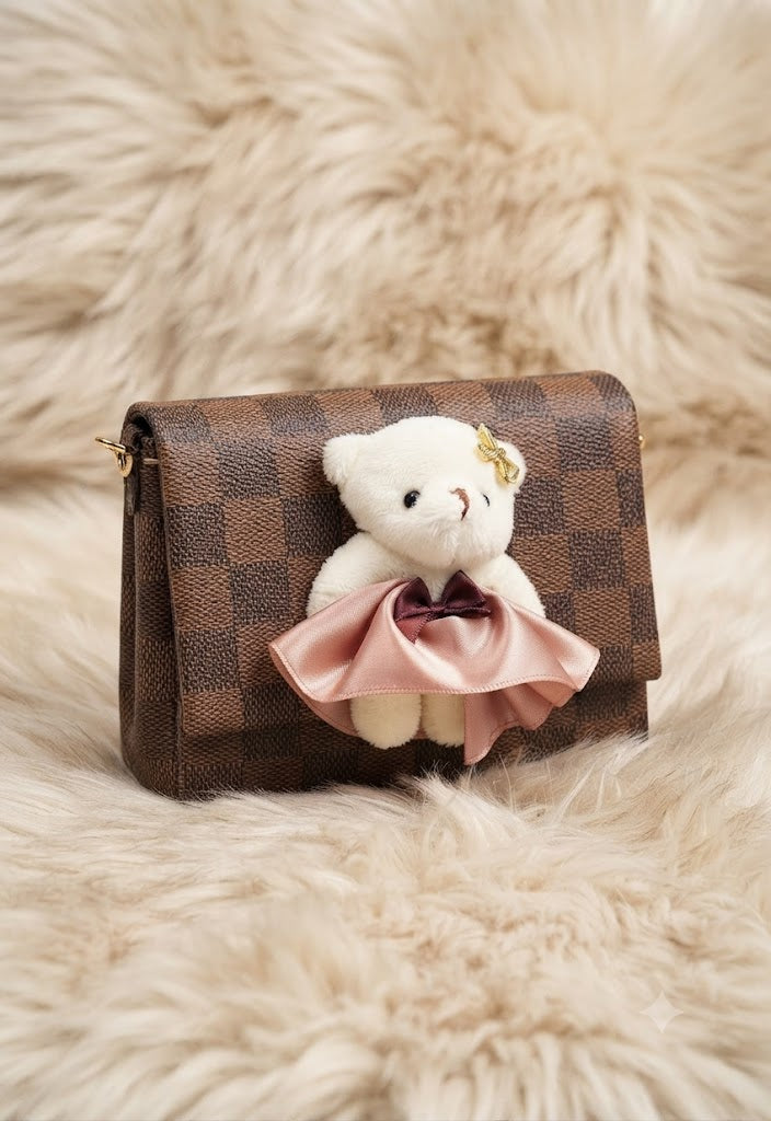 Bolsa Ursinha Pelúcia Xadrez