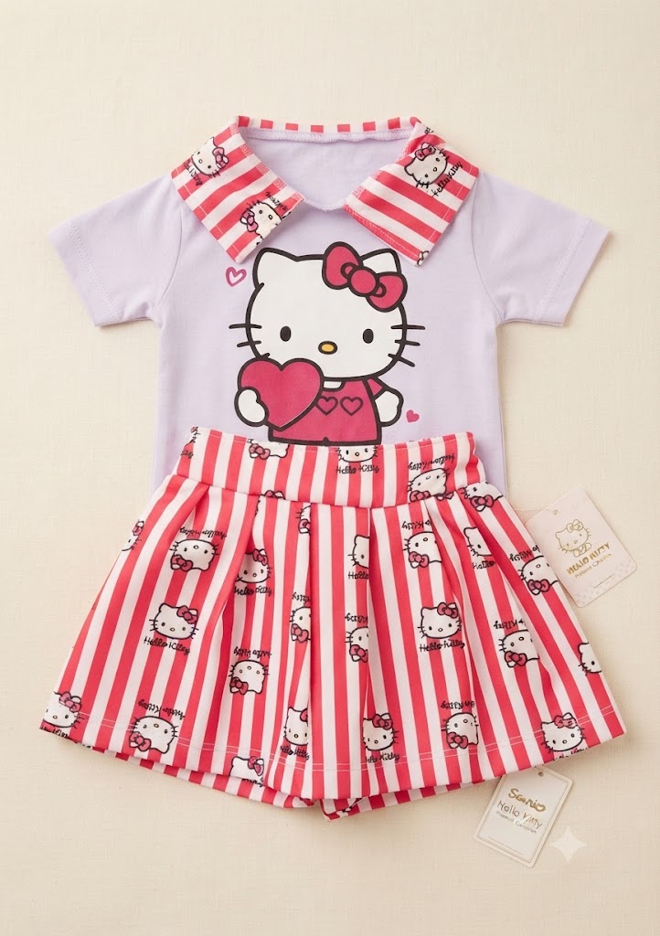 Conjunto Saia Hello Kitty Gola Kistras