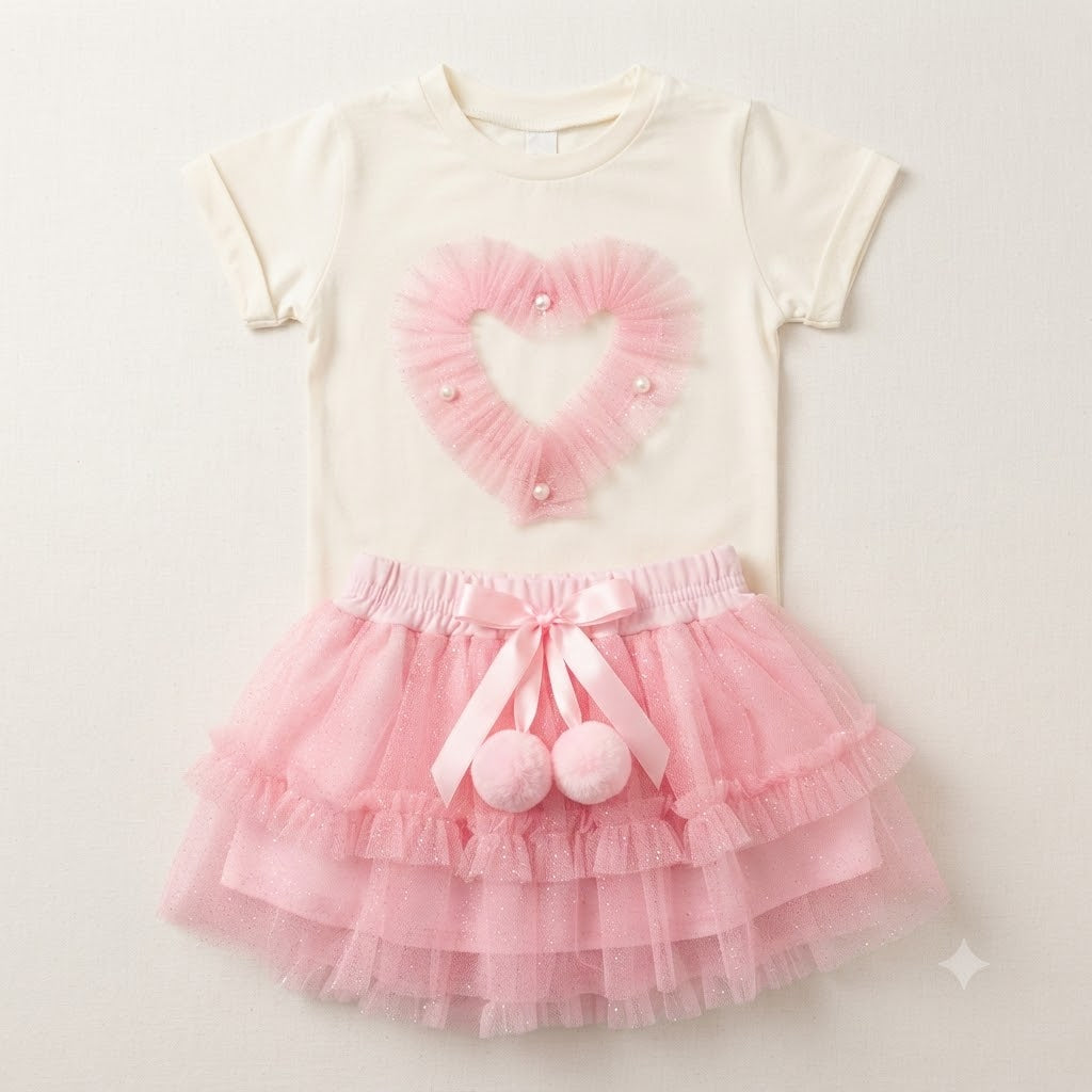 Conjunto Coração Saia Tule