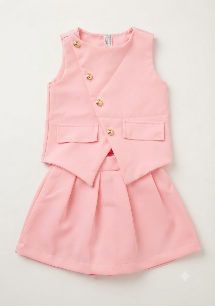 Conjunto Colete Alfaiataria Botão Rosa Dourada