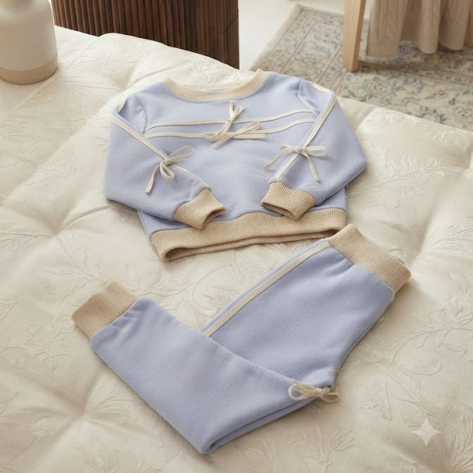 Conjunto Infantil Azul Moletinho Lacinhos