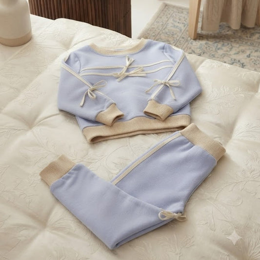 Conjunto Infantil Azul Moletinho Lacinhos
