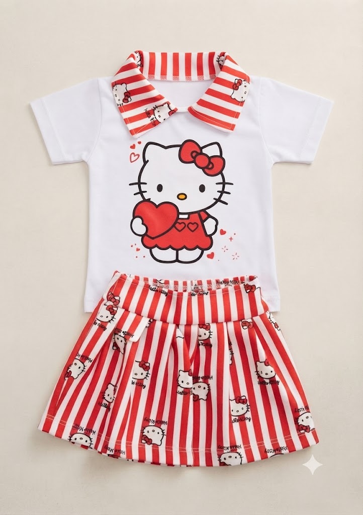 Conjunto Saia Hello Kitty Gola Kistras