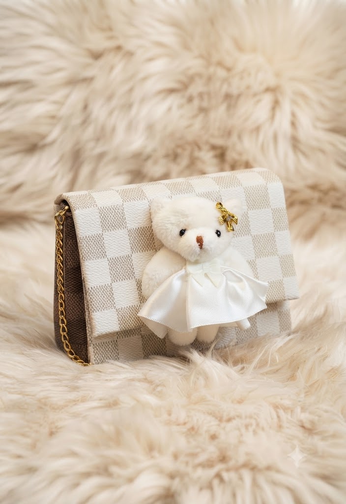 Bolsa Ursinha Pelúcia Xadrez